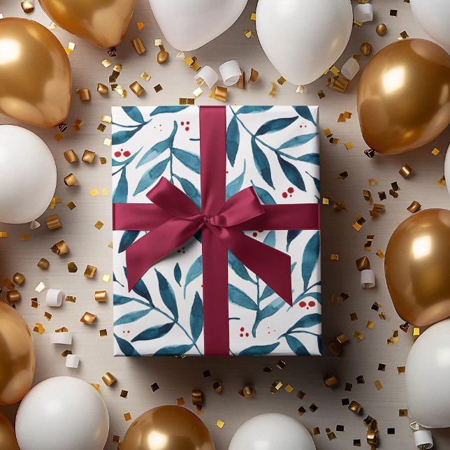 Pretty watercolor branches – turquoise and red  wrapping paper sheet (Creator Uploaded)