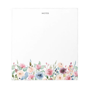 Pretty Watercolor Burgundy and Blue Flowers  Notepad