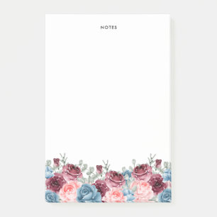 Pretty Watercolor Burgundy and Blue Flowers Post-it Notes