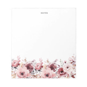Pretty Watercolor Burgundy and Blush Flowers Notepad