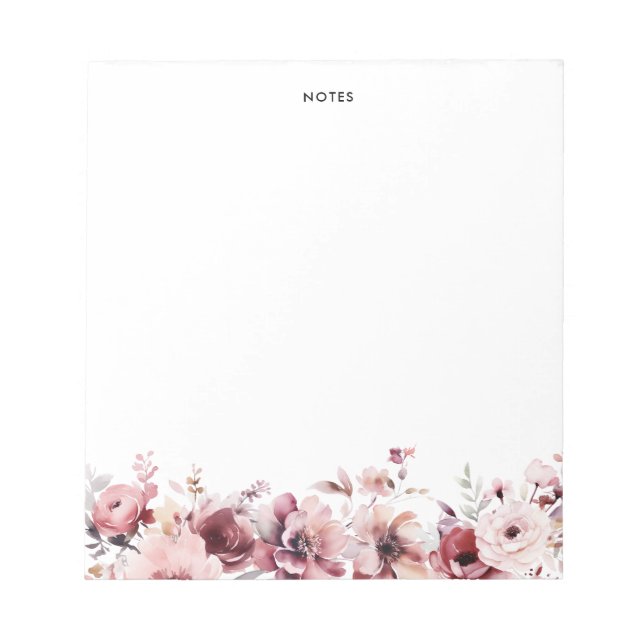 Pretty Watercolor Burgundy and Blush Flowers  Notepad (Front)