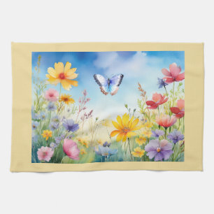 Pretty Watercolor Butterfly in Butterfly Garden Kitchen Towel