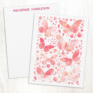 Pretty Watercolor Butterfly Pattern Coral Pink Card