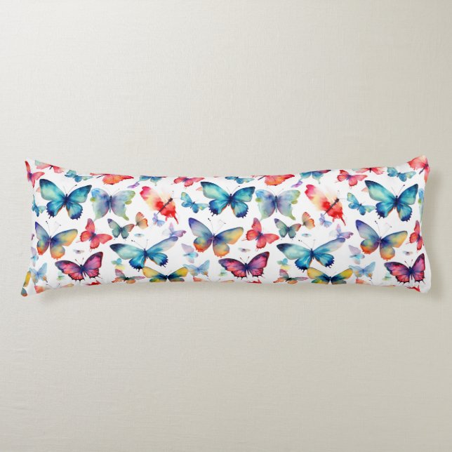 Pretty Watercolor Butterfly Rainbow Pattern Body Pillow (Front)