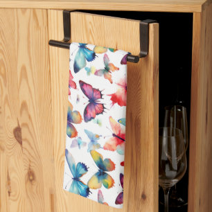 Pretty Watercolor Butterfly Rainbow Pattern Kitchen Towel