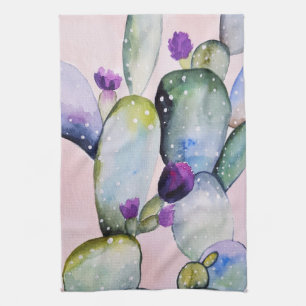 Pretty Watercolor Cactus & Blossoms Kitchen Towel