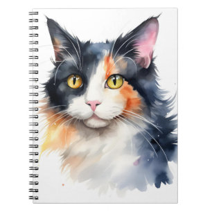 PRETTY WATERCOLOR CALICO CAT NOTEBOOK