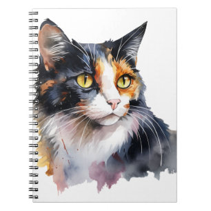 PRETTY WATERCOLOR CALICO CAT NOTEBOOK