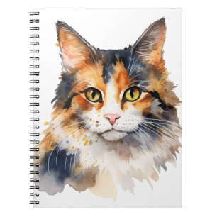 PRETTY WATERCOLOR CALICO CAT NOTEBOOK
