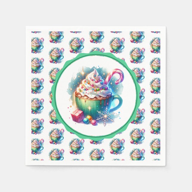 Pretty Watercolor Christmas Cup of Hot Cocoa Napkin (Front)