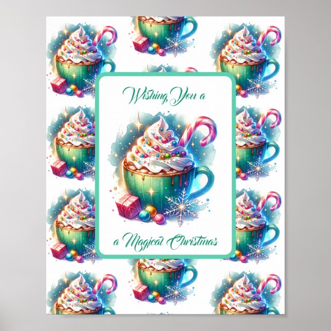 Pretty Watercolor Christmas Cup of Hot Cocoa Poster (Front)
