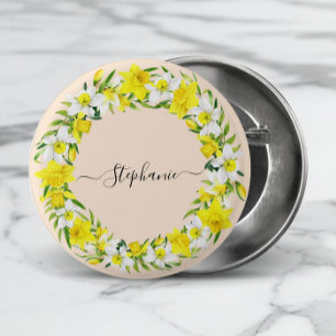 Pretty Watercolor Daffodil Wreath Personalized 1 Inch Round Button