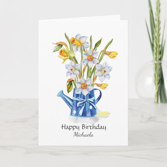 Pretty Watercolor Daffodils in Jug Personalized  Card (Front)