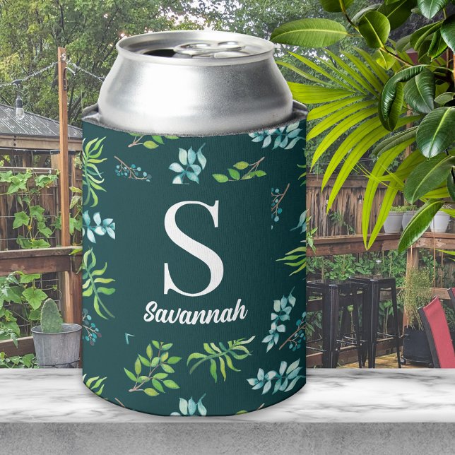 Pretty Watercolor Dark Floral Garden Personalized Can Cooler (Creator Uploaded)