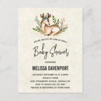 Pretty Watercolor Deer Laying Down Baby Shower
