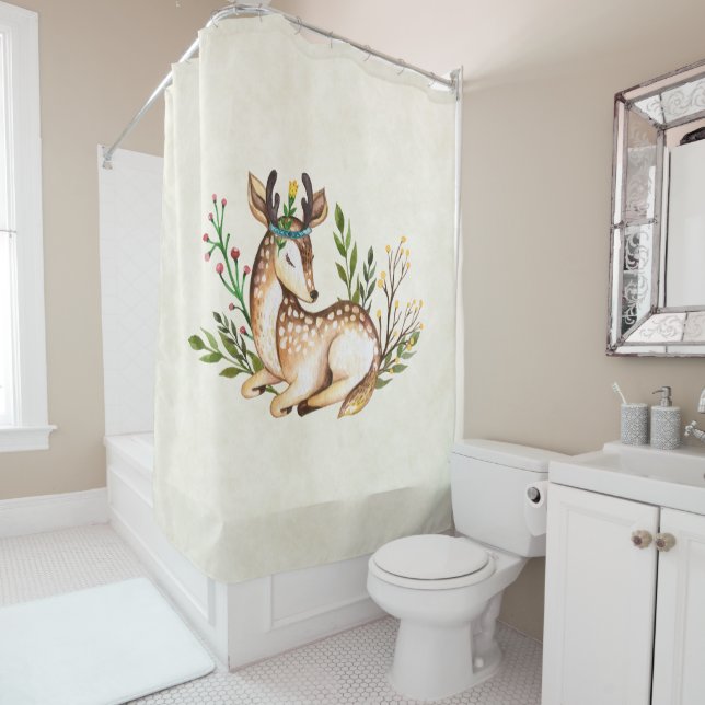 Pretty Watercolor Deer Laying Down Boho (In Situ)