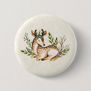 Pretty Watercolor Deer Laying Down Boho 2 Inch Round Button