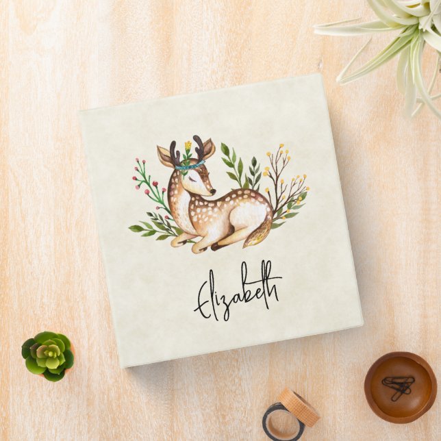 Pretty Watercolor Deer Laying Down Boho Binder (In Situ)