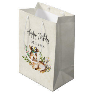 Pretty Watercolor Deer Laying Down Boho Birthday Medium Gift Bag