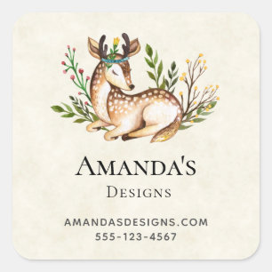 Pretty Watercolor Deer Laying Down Boho Business Square Sticker