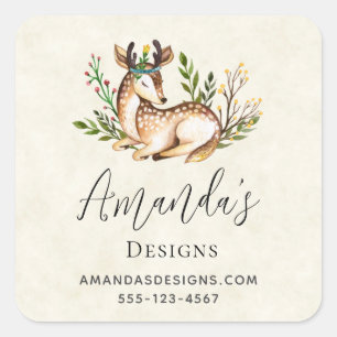 Pretty Watercolor Deer Laying Down Boho Business Square Sticker