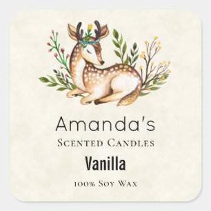 Pretty Watercolor Deer Laying Down Boho Candle Biz Square Sticker
