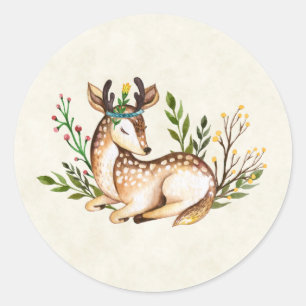 Pretty Watercolor Deer Laying Down Boho Classic Round Sticker
