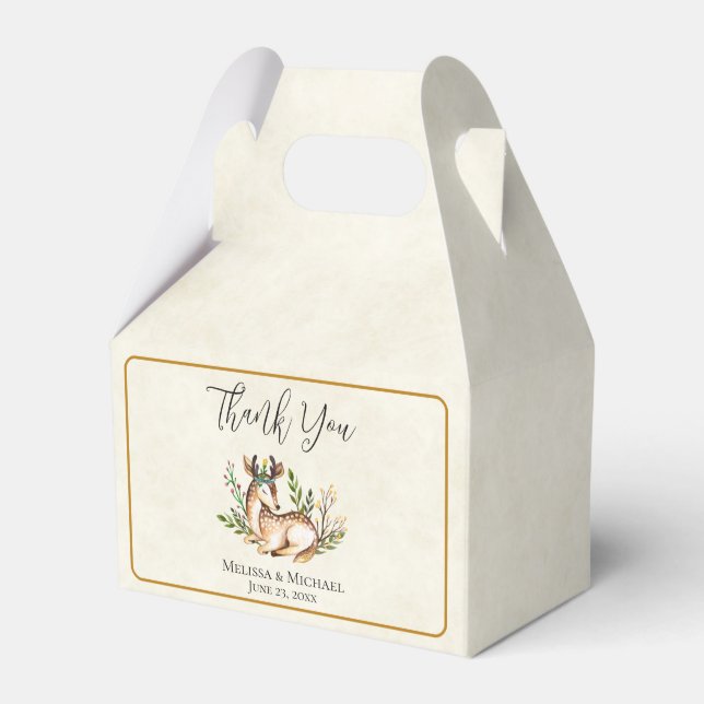  Pretty Watercolor Deer Laying Down Boho Favor Box (Front Side)