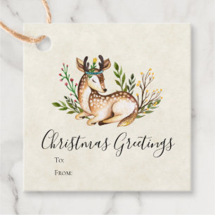 Pretty Watercolor Deer Laying Down Boho Favour Tags