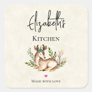 Pretty Watercolor Deer Laying Down Boho Kitchen Square Sticker