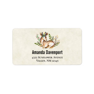 Pretty Watercolor Deer Laying Down Boho Label