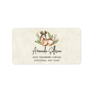 Pretty Watercolor Deer Laying Down Boho Label