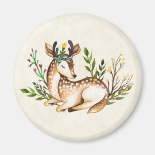 Pretty Watercolor Deer Laying Down Boho Magnet