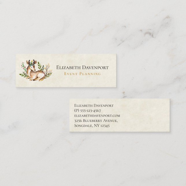 Pretty Watercolor Deer Laying Down Boho Mini Business Card (Front/Back)