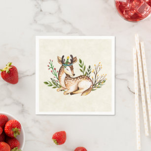 Pretty Watercolor Deer Laying Down Boho Napkin