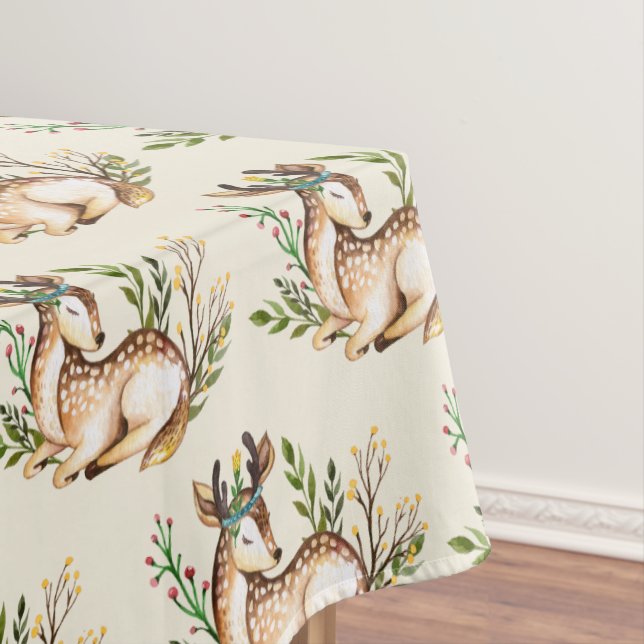 Pretty Watercolor Deer Laying Down Boho Pattern Tablecloth (In Situ)