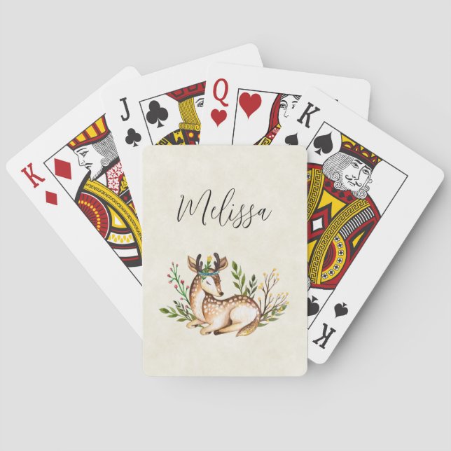 Pretty Watercolor Deer Laying Down Boho Playing Cards (Back)