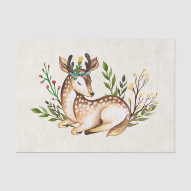 Pretty Watercolor Deer Laying Down Boho Tissue Paper (Front)