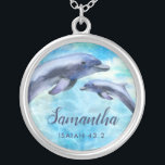 Pretty Watercolor Dolphins | Name and Verse Silver Plated Necklace<br><div class="desc">This beautiful necklace features watercolor painted dolphins and a verse reference (Isaiah 43:2).  Includes a text template for personalization!</div>
