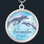 Pretty Watercolor Dolphins | Name and Verse Silver Plated Necklace<br><div class="desc">This beautiful necklace features watercolor painted dolphins and a verse reference (Isaiah 43:2).  Includes a text template for personalization!</div>