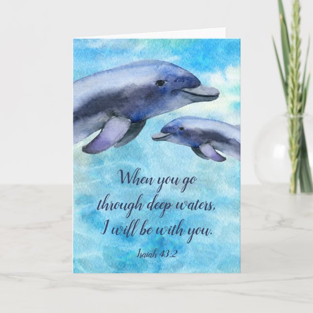 Pretty Watercolor Dolphins | Scripture Verse Card (Front)