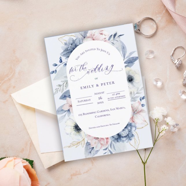 Pretty Watercolor Dusty Blue Floral Wedding Invitation (Pretty Watercolor Dusty Blue Floral Wedding Invitation)