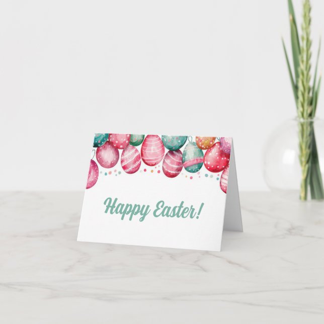 Pretty Watercolor Easter Eggs Holiday Card (Front)