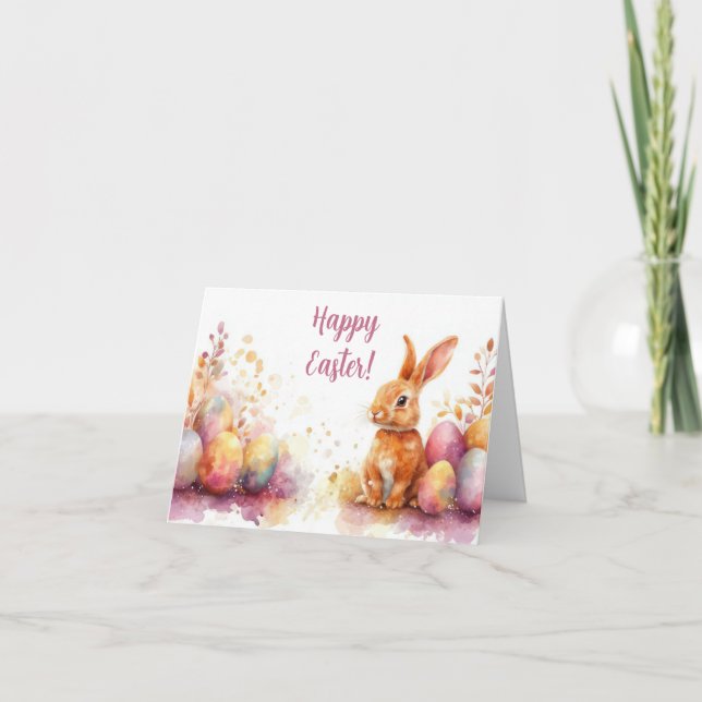 Pretty Watercolor Easter Eggs Holiday Card (Front)