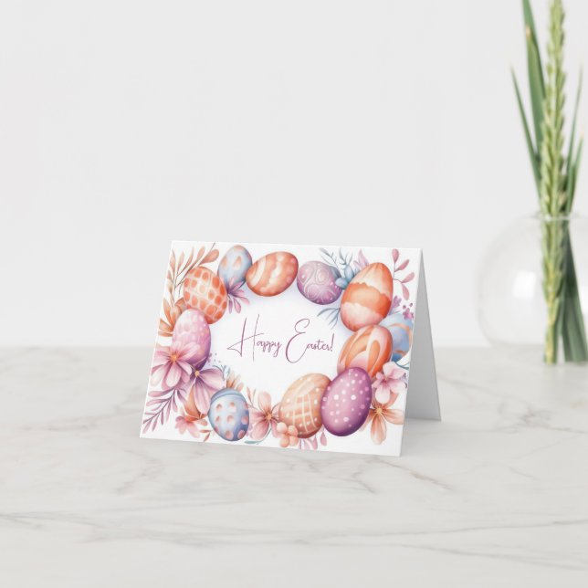 Pretty Watercolor Easter Eggs Holiday Card (Front)