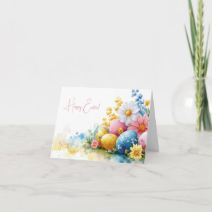 Pretty Watercolor Easter Eggs Holiday Card