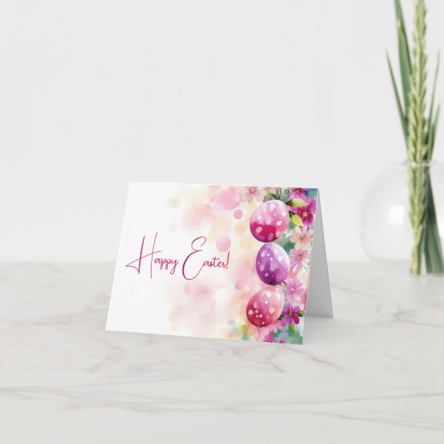 Pretty Watercolor Easter Eggs Holiday Card (Front)