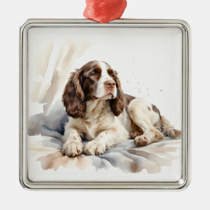 PRETTY WATERCOLOR ENGLISH SPRINGER SPANIEL DOG METAL ORNAMENT