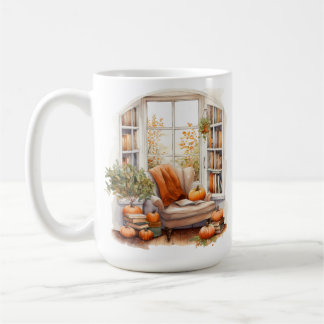 PRETTY WATERCOLOR FALL WINDOW SEAT SCENE COFFEE MUG