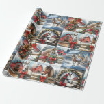 Pretty Watercolor Festive Horses Christmas Wrapping Paper<br><div class="desc">Watercolor ai horses on a festive rustic farm. White and brown horses on rustic farms with Christmas garland,  wreaths and bows.</div>